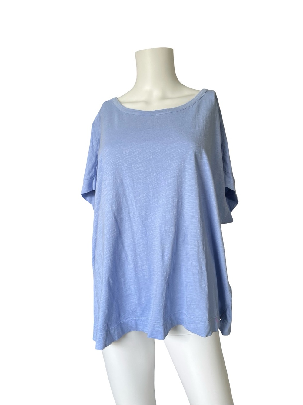 Lands End Blue Cotton T-shirt Short Sleeve Slub Knit Womens Plus Size 1X